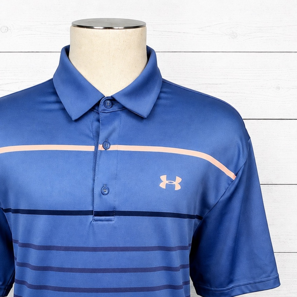 Under Armour Playoff Polo Men’s XL Slate Blue Polo with Light Pink Accents